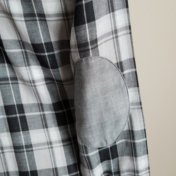 Black & grey plaid button down with elbow patches - Picture 7 of 7